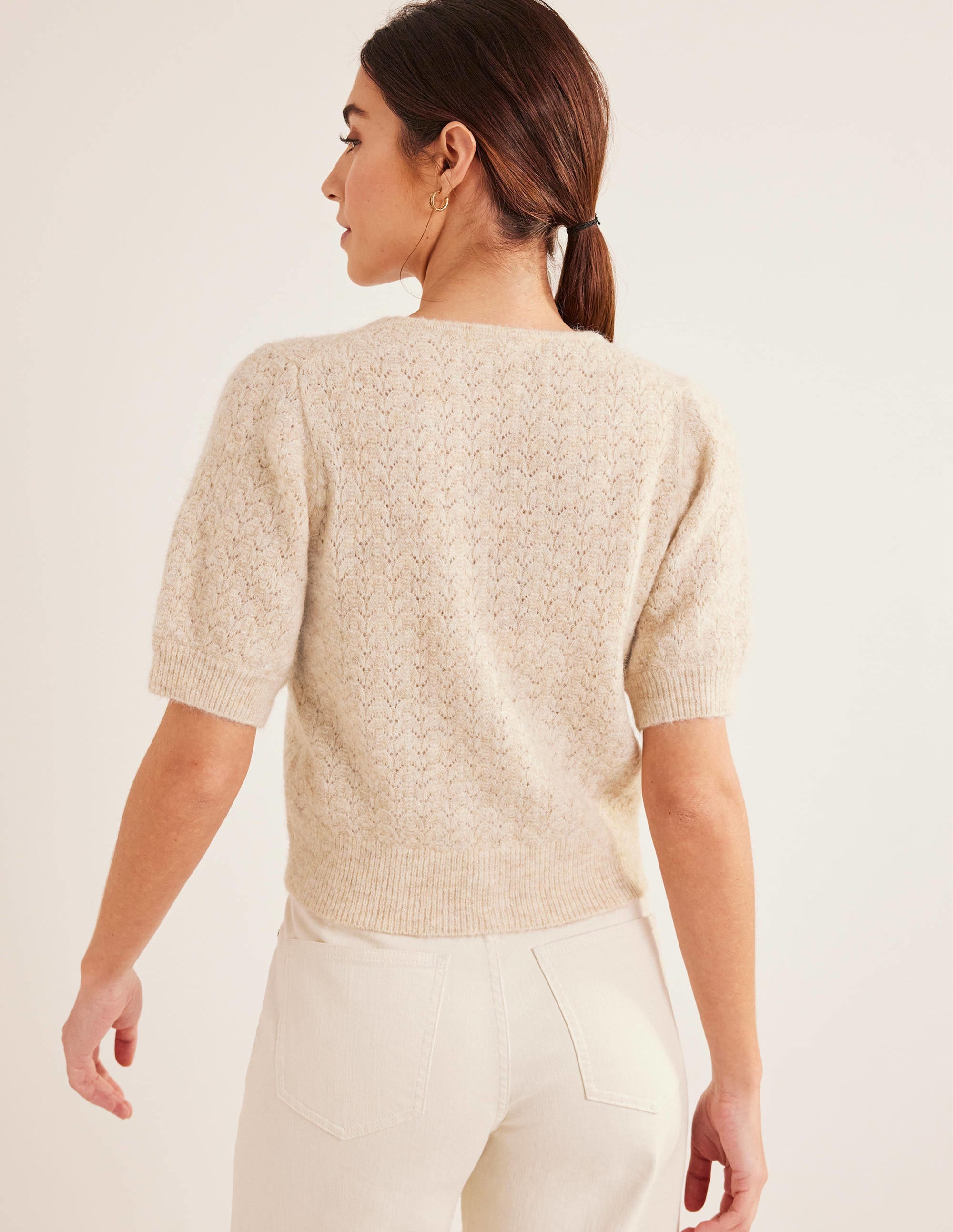 Gilet en pointelle-Avoine chiné - Image 3
