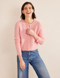 Langärmliger Pointelle-Cardigan-Dahlien-Rosa