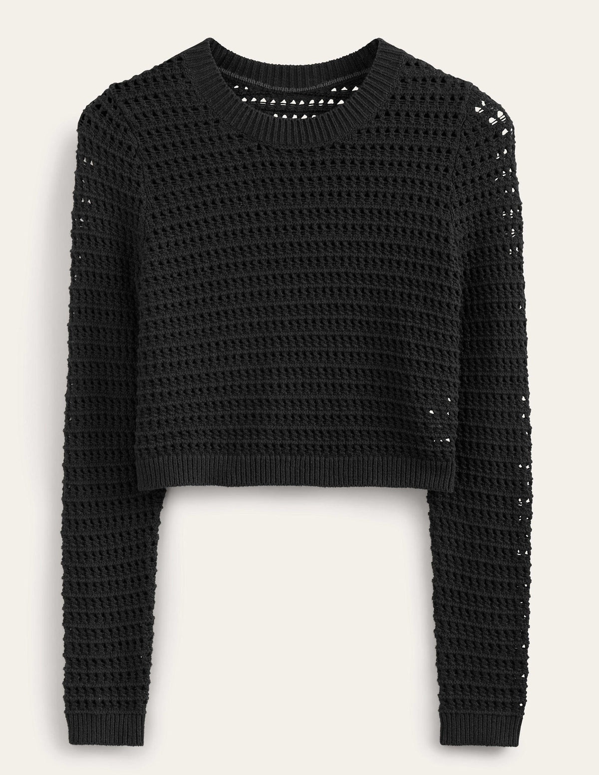 Kurz geschnittener Häkelpullover-Schwarz-5