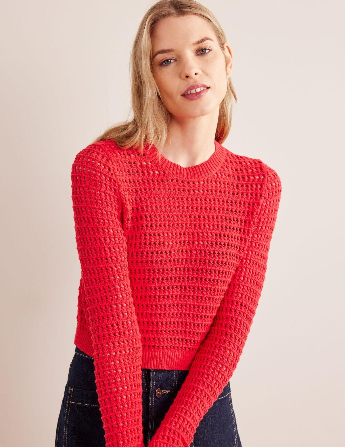 Kurz geschnittener Häkelpullover-Knallrot - Image 1