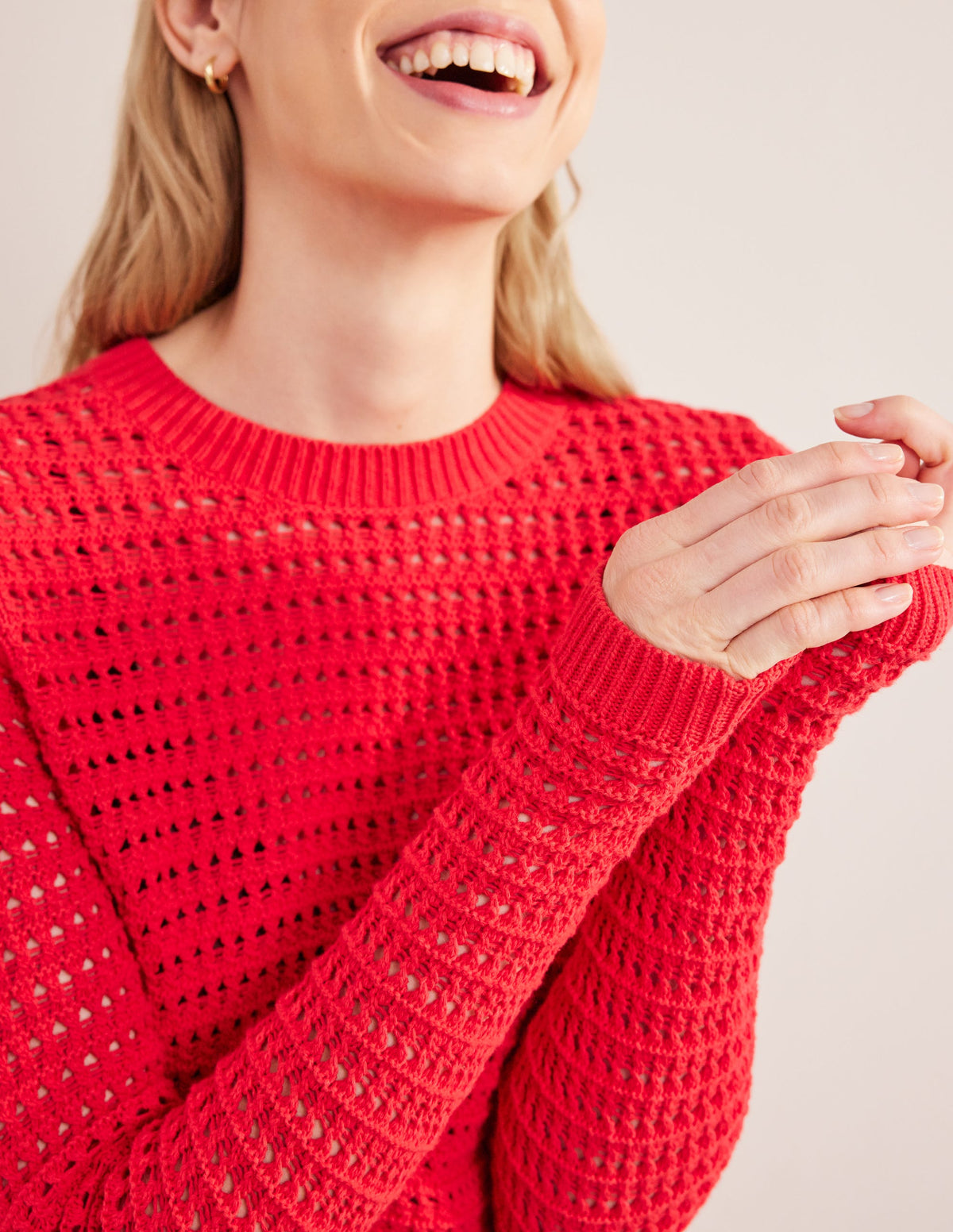 Kurz geschnittener Häkelpullover-Knallrot - Image 2