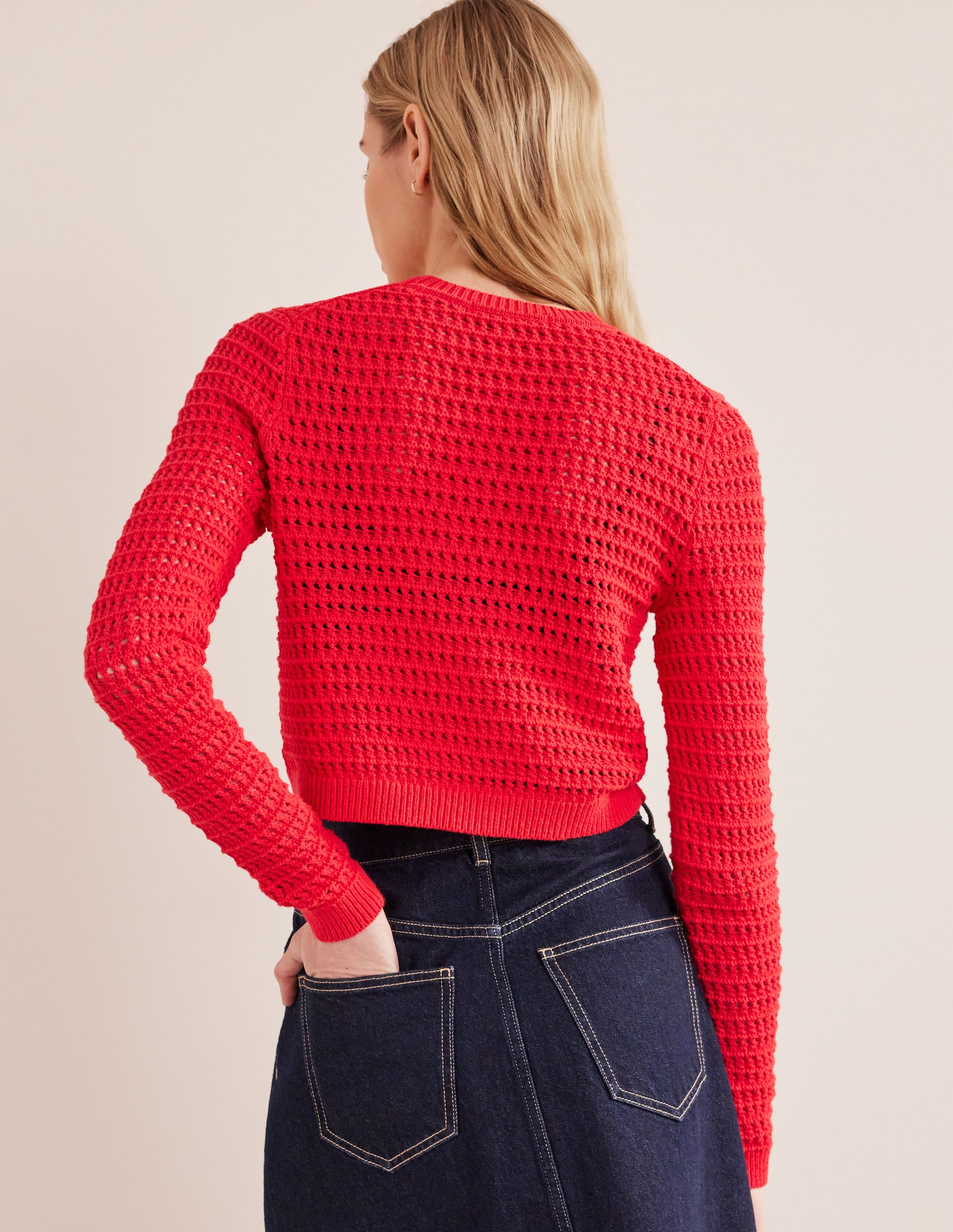 Kurz geschnittener Häkelpullover-Knallrot - Image 3