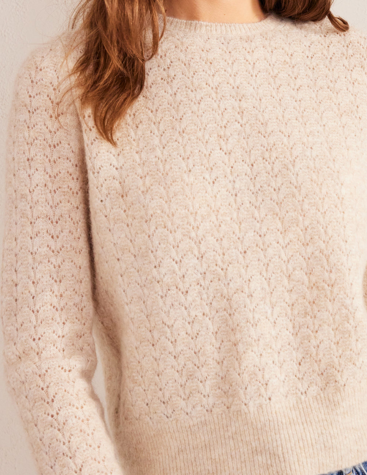 Fluffy Pointelle Jumper-Oatmeal Melange - Image 2