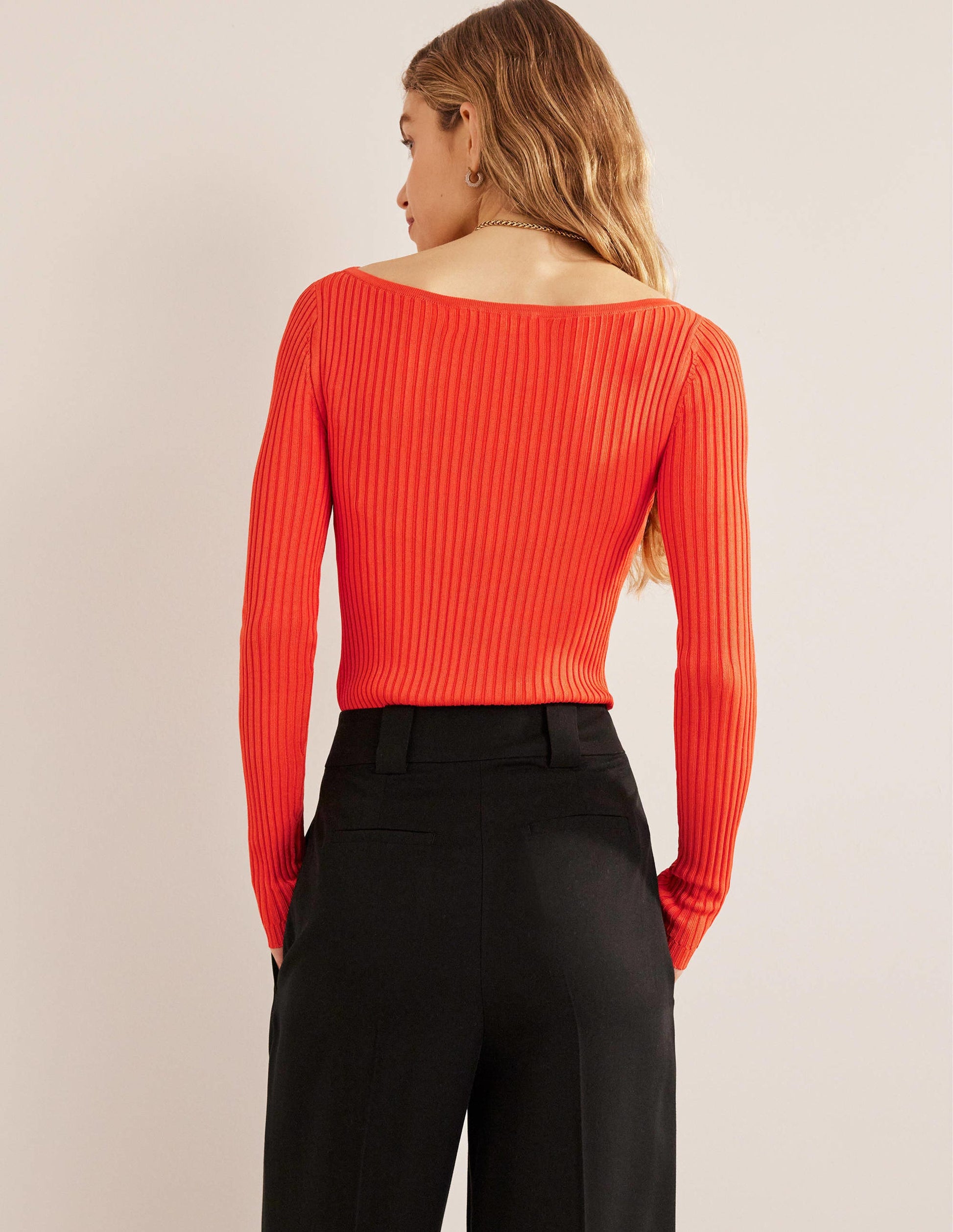 Gerippter Pullover mit U-Boot-Ausschnitt-Zinnoberrot-3