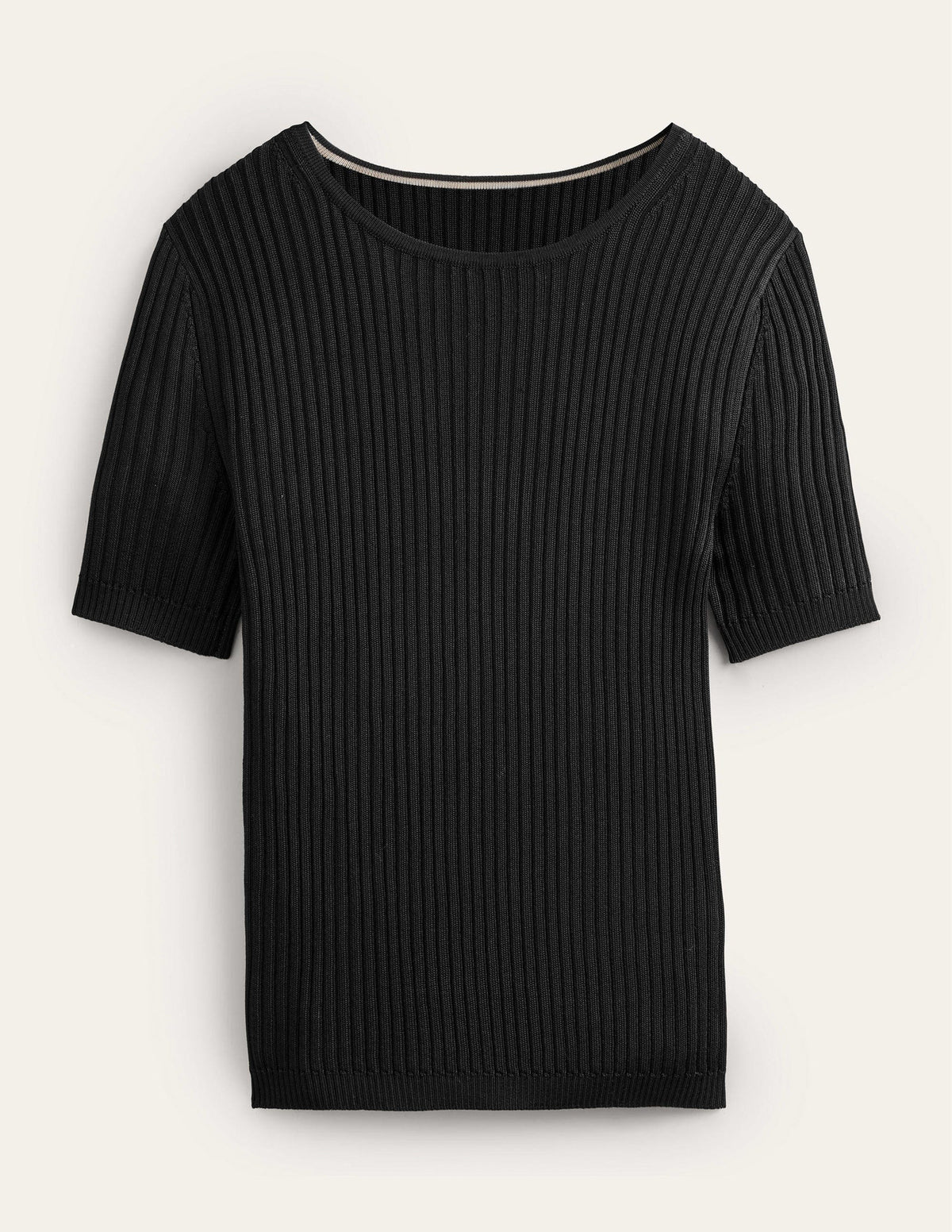Ribbed Knitted T-Shirt-Black-5