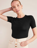 Ribbed Knitted T-Shirt-Black