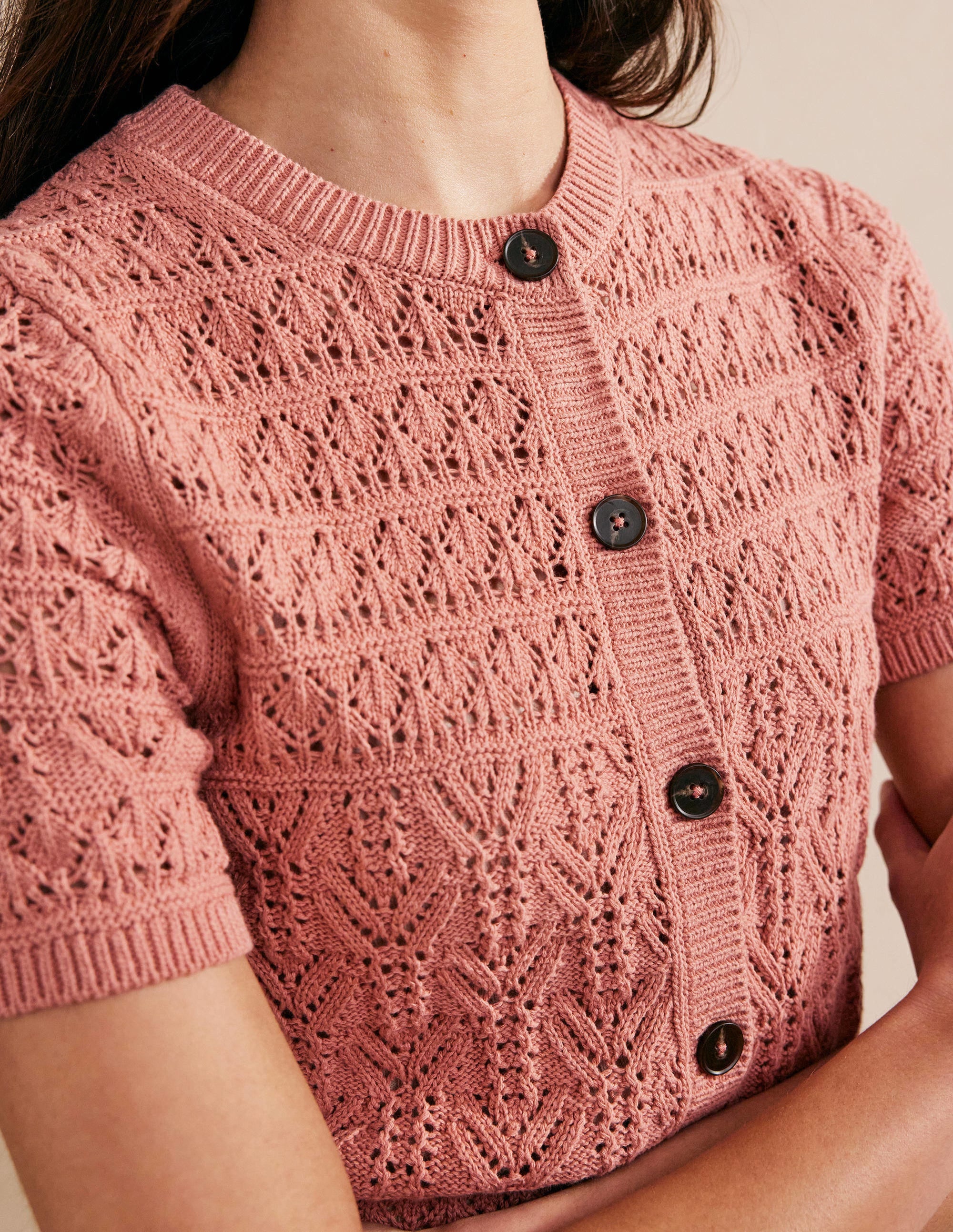 Pointelle-Cardigan mit Rundhalsausschnitt-Zuckerwattenrosa - Image 2