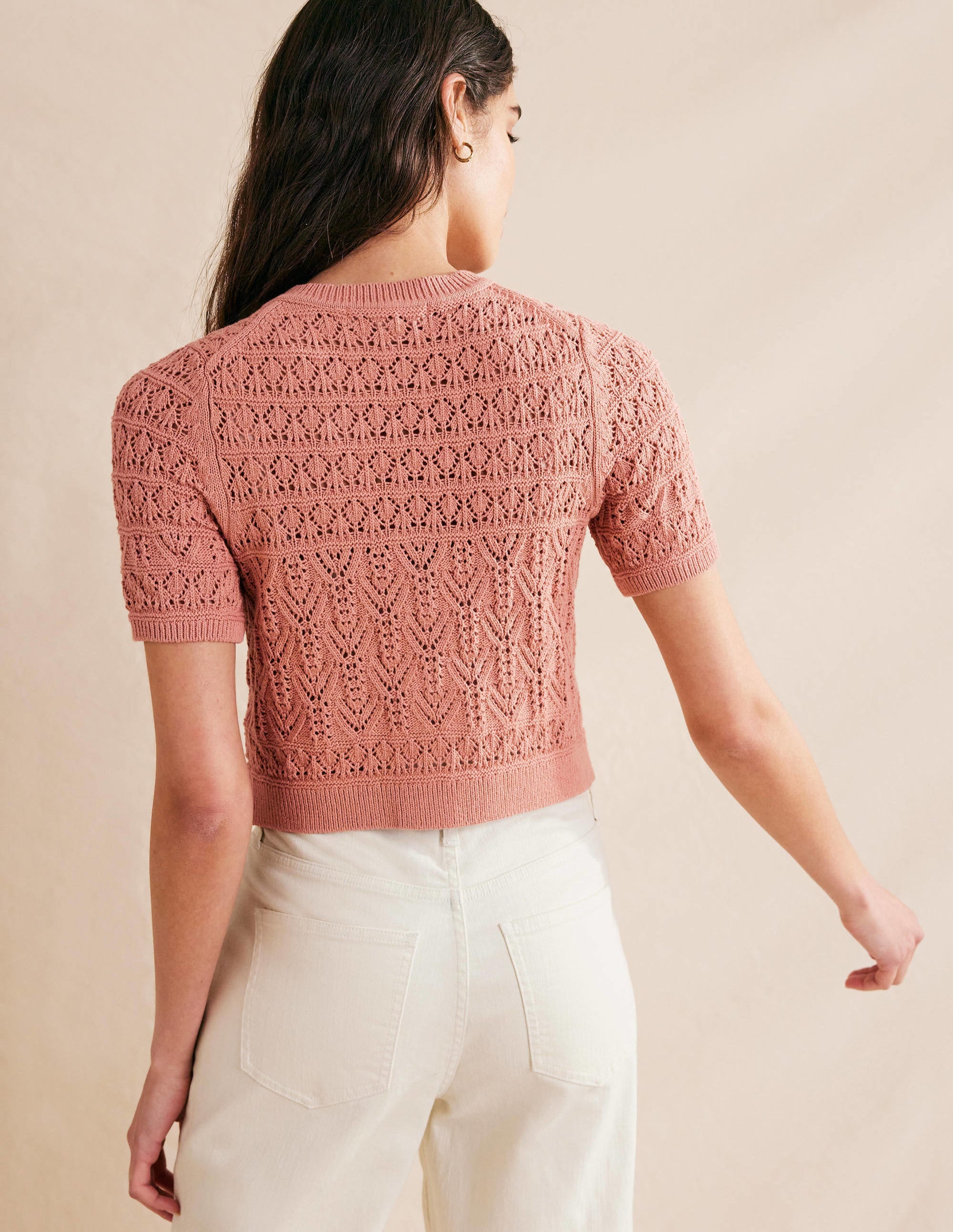 Pointelle-Cardigan mit Rundhalsausschnitt-Zuckerwattenrosa - Image 3