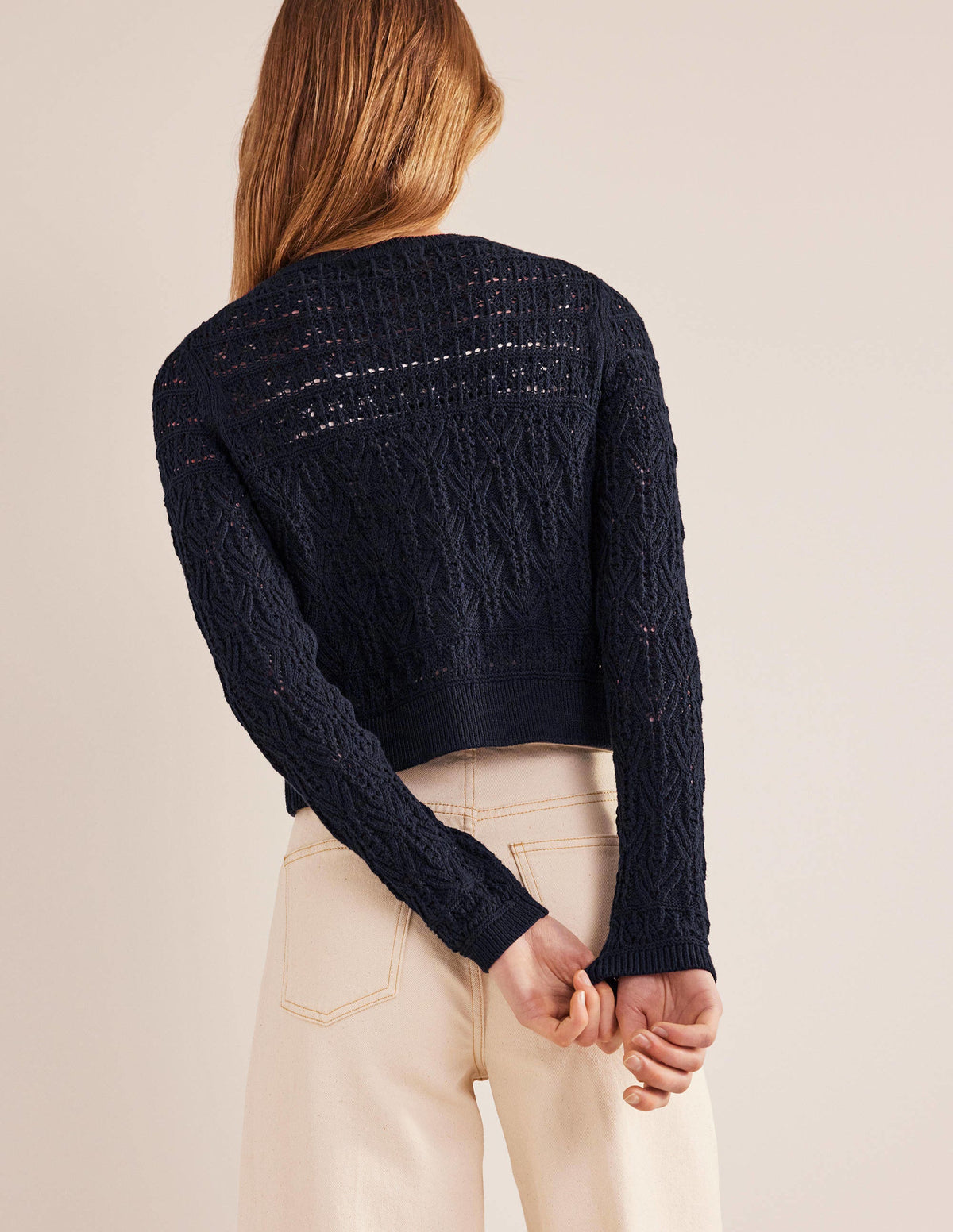 Gilet en coton pointelle-Bleu marine-3