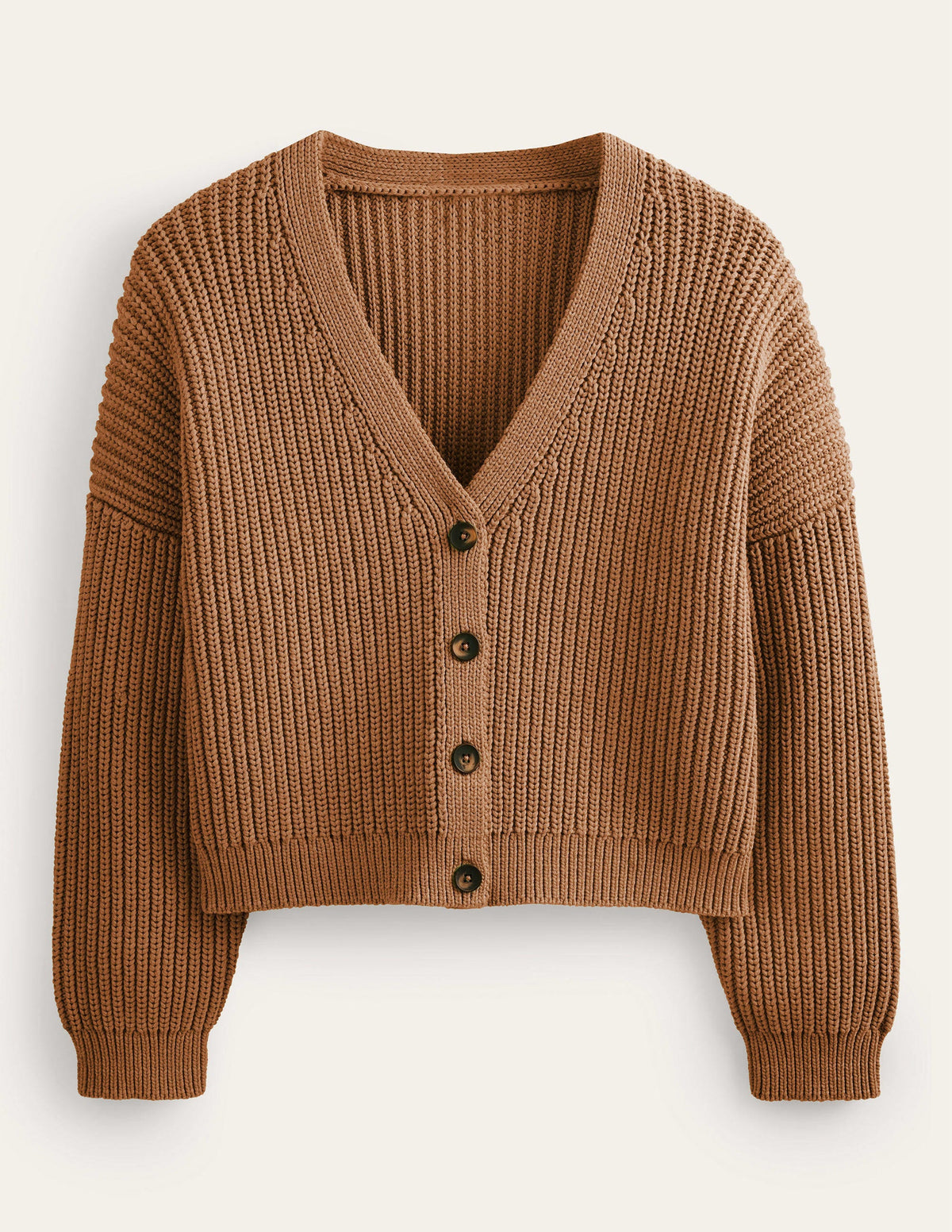 Oversized Ribbed Cardigan-Camel Melange - Image 5