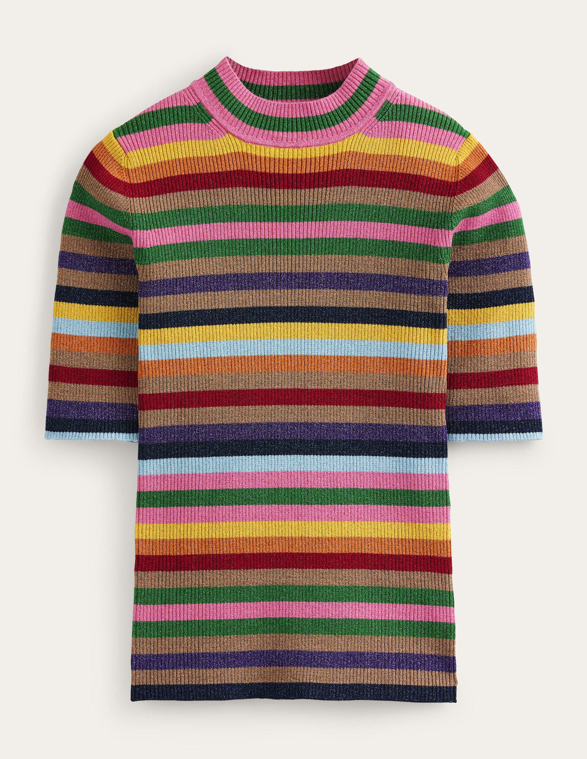T-shirt col montant en lurex-Lurex rayé multi - Image 5