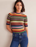 T-shirt col montant en lurex-Lurex rayé multi
