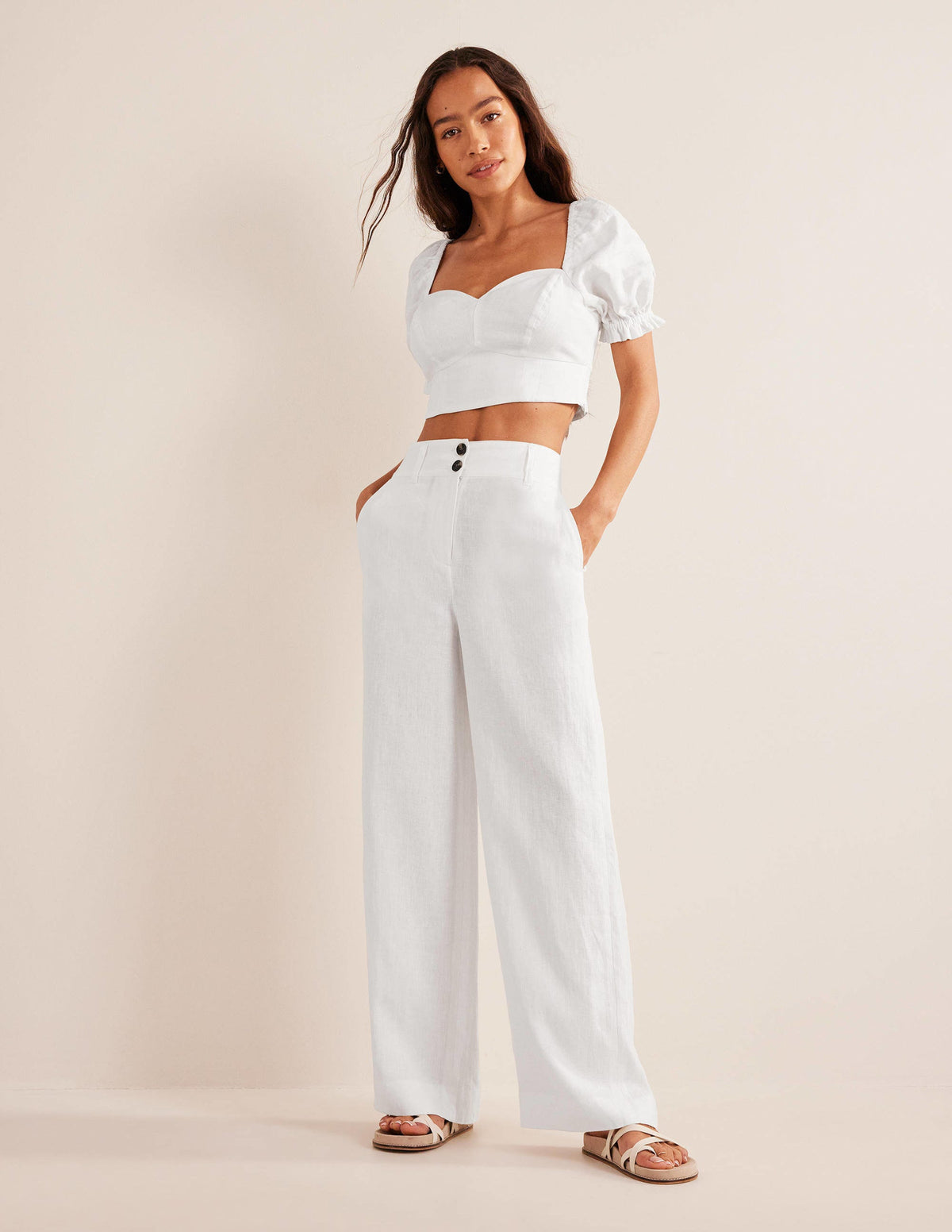 Highbury Linen Trousers-White - Image 1