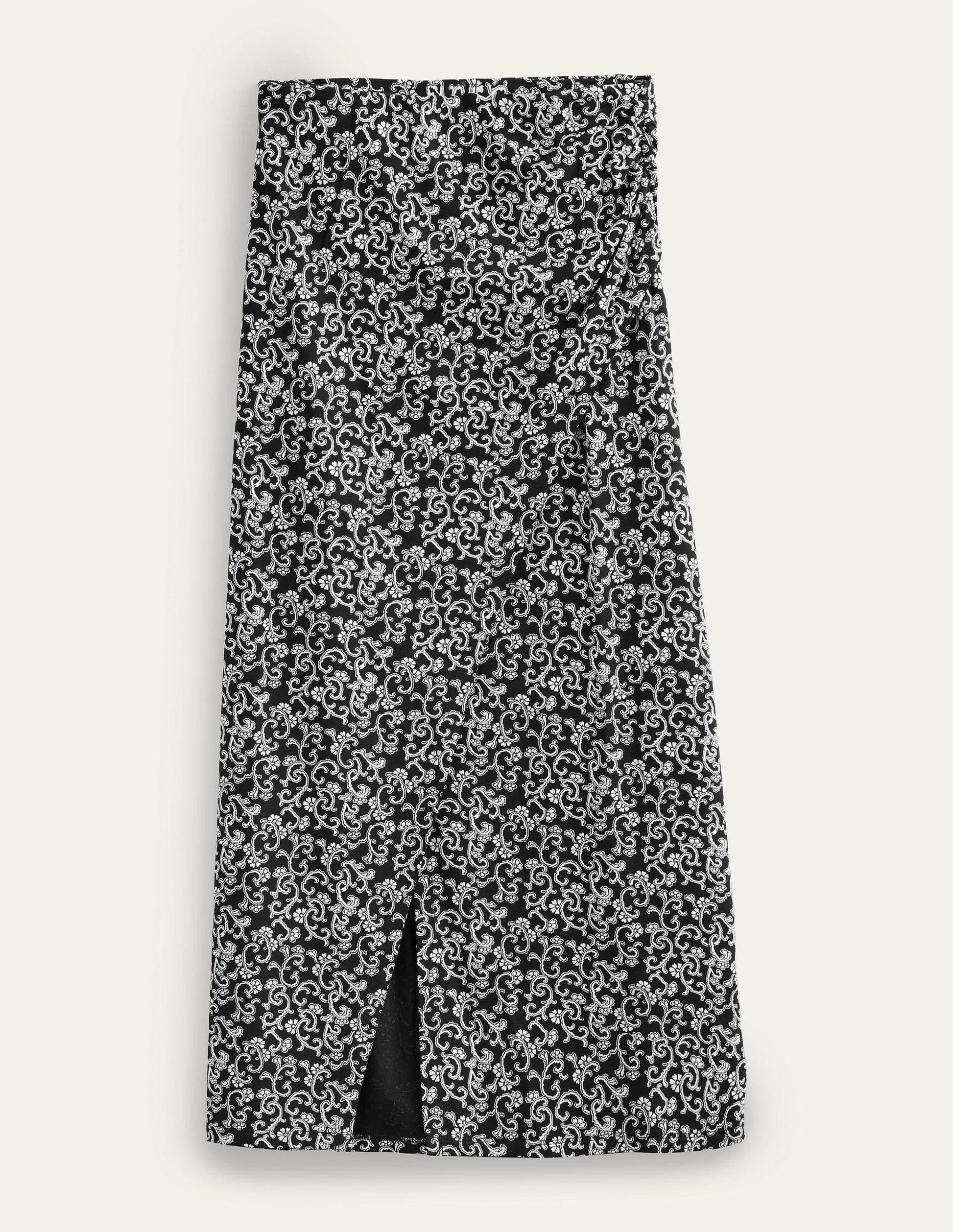 Side Split Jersey Midi Skirt-Black, Abstract Vine-7