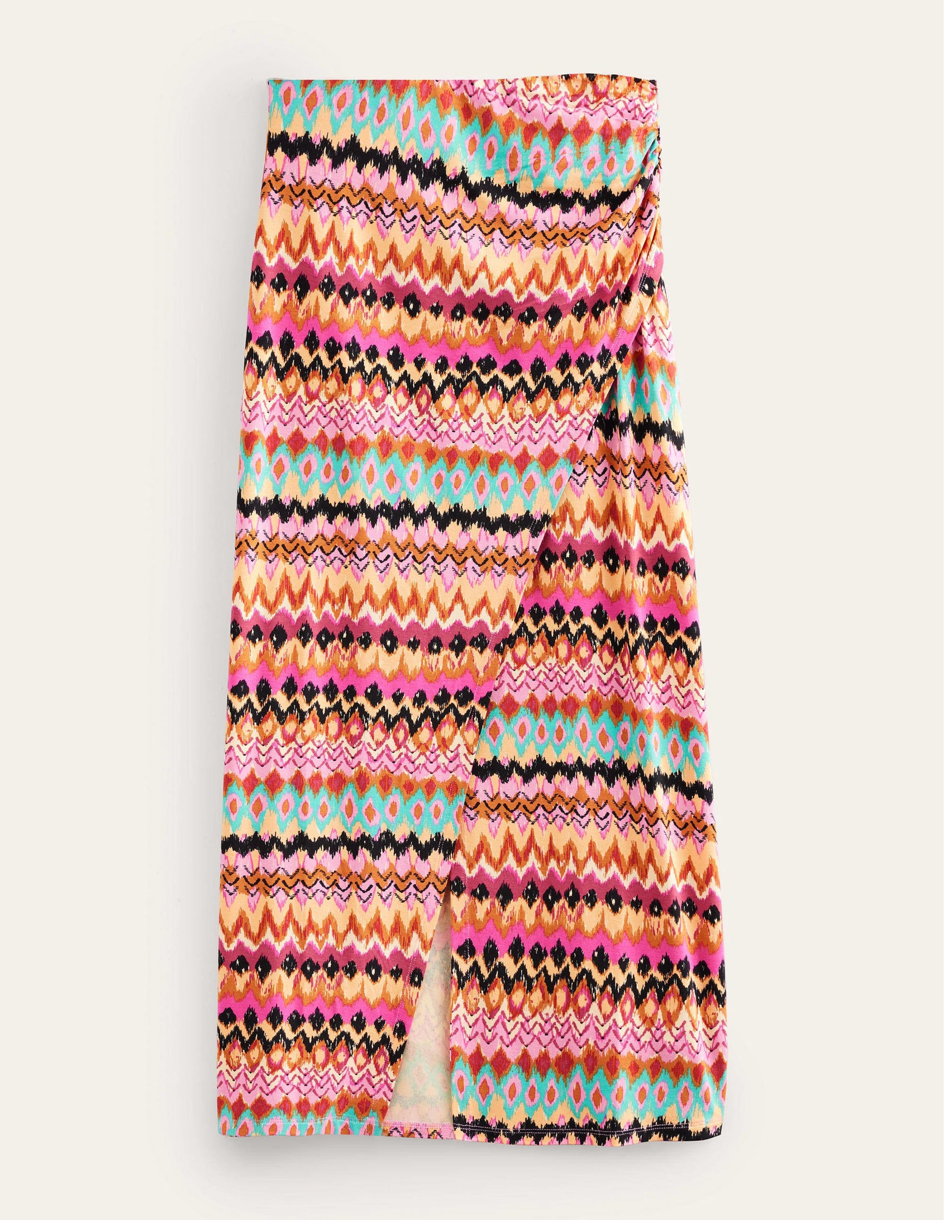 Side Split Jersey Midi Skirt-Multi, Textured Ikat-5
