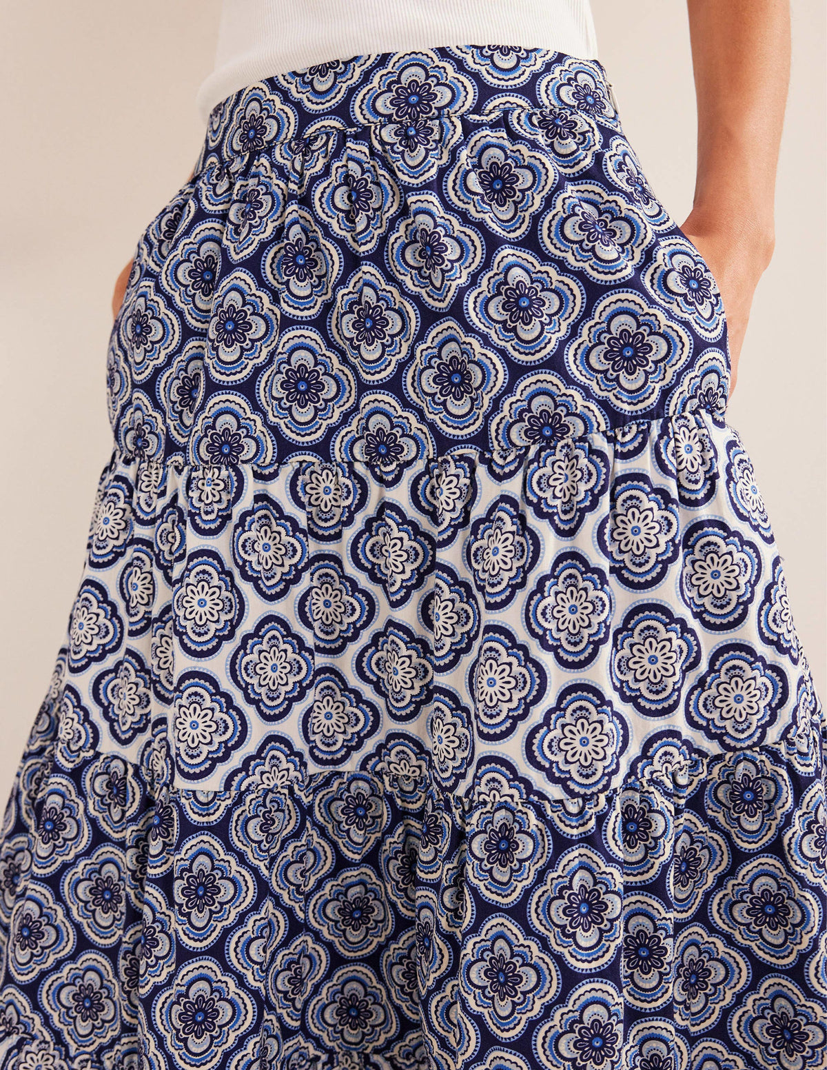 Jupe midi volantée en popeline-Bleu céleste, motif Botanic Blush - Image 2