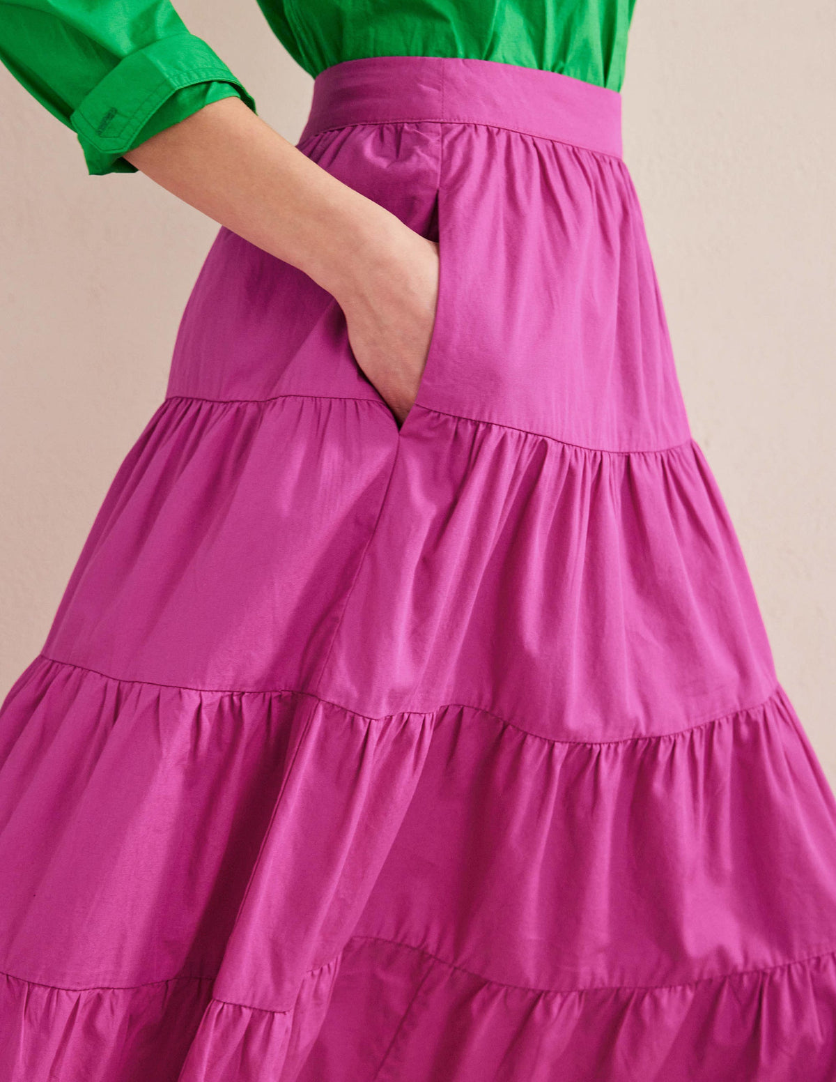 Gestufter Popeline-Midirock-Magenta - Image 2
