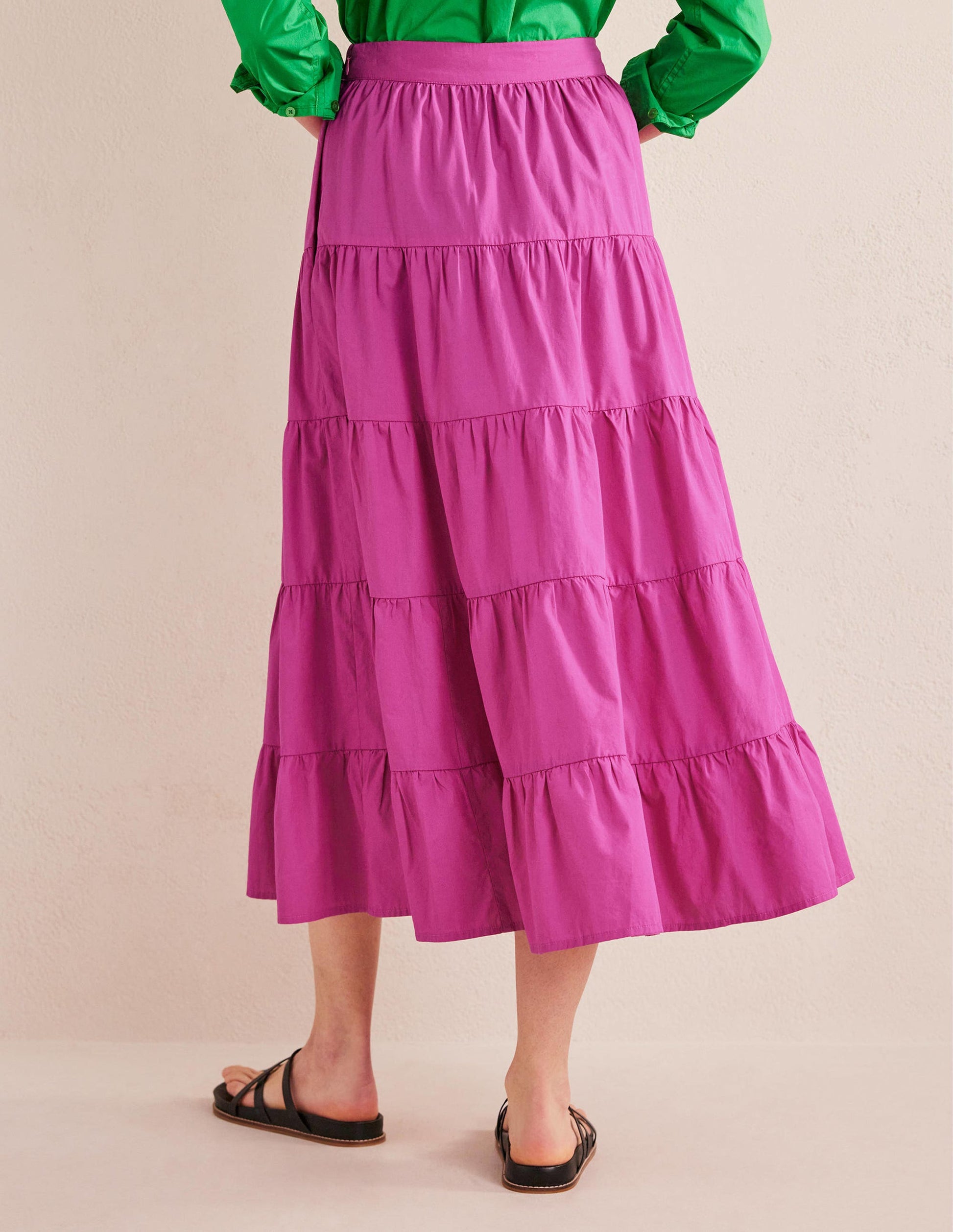 Gestufter Popeline-Midirock-Magenta-3