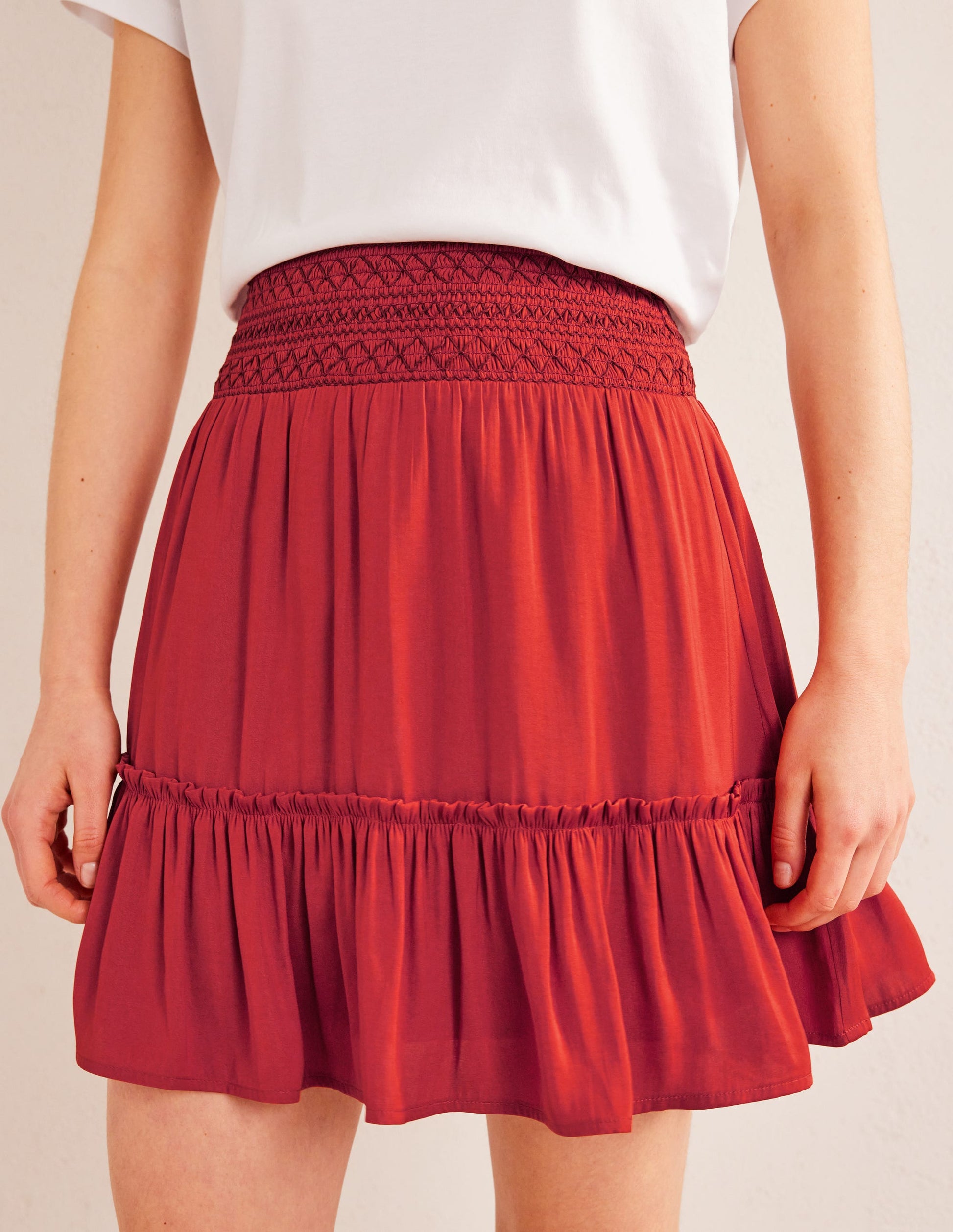 Minirock mit geraffter Taille-Tomatenrot-4