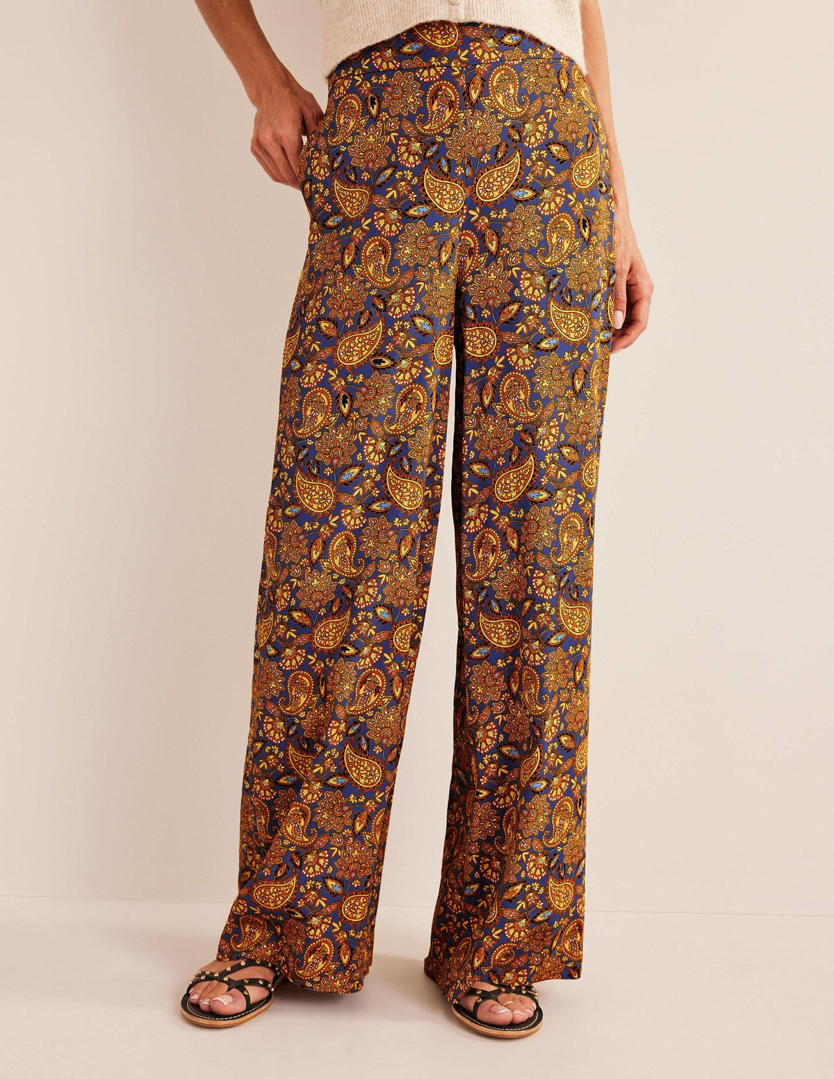 Fluid Wide Trousers-Harvest Gold, Paisley Terrace - Image 4