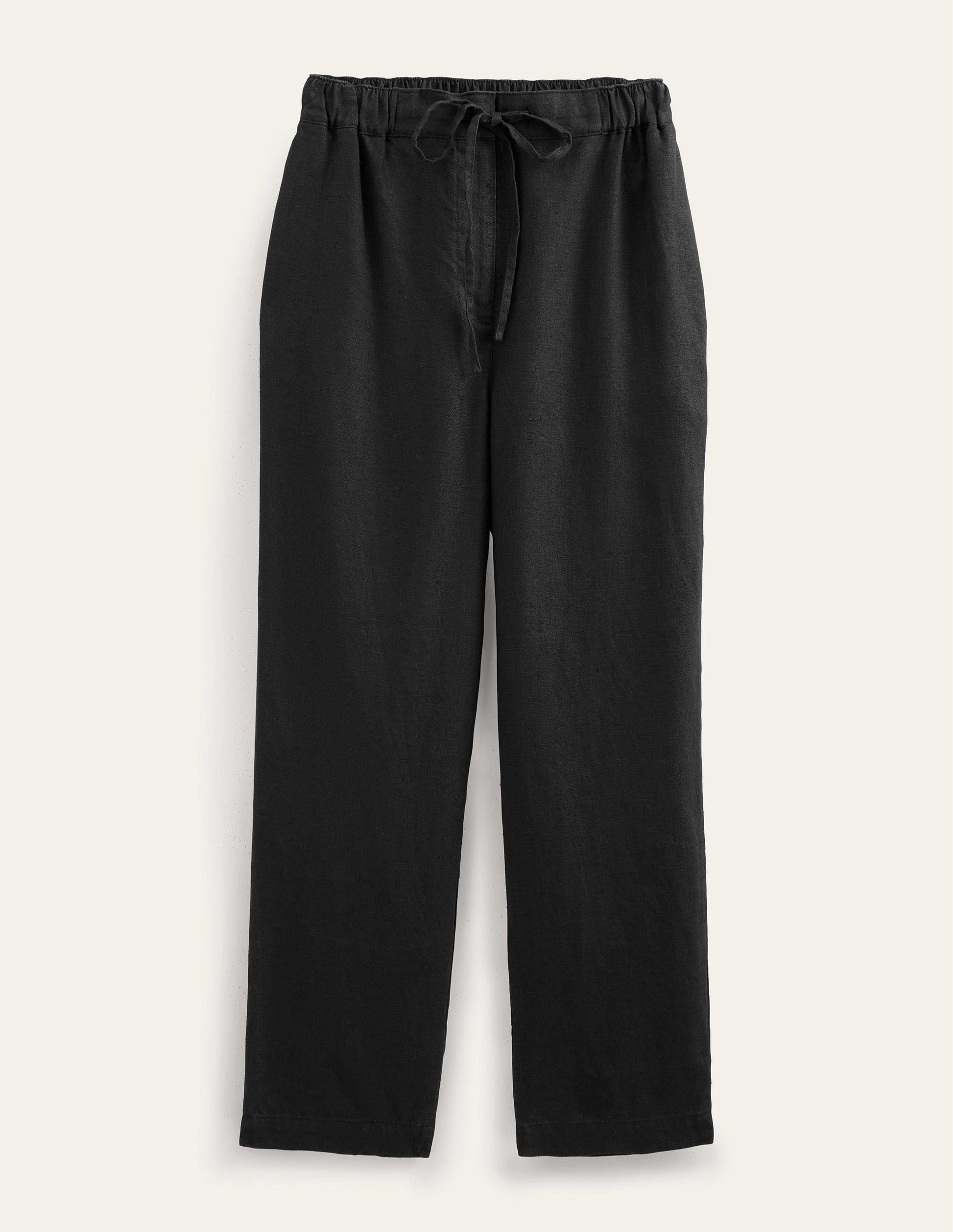 Pantalon décontracté à enfiler en lin-Noir-5