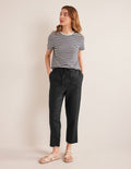 Pantalon décontracté à enfiler en lin-Noir