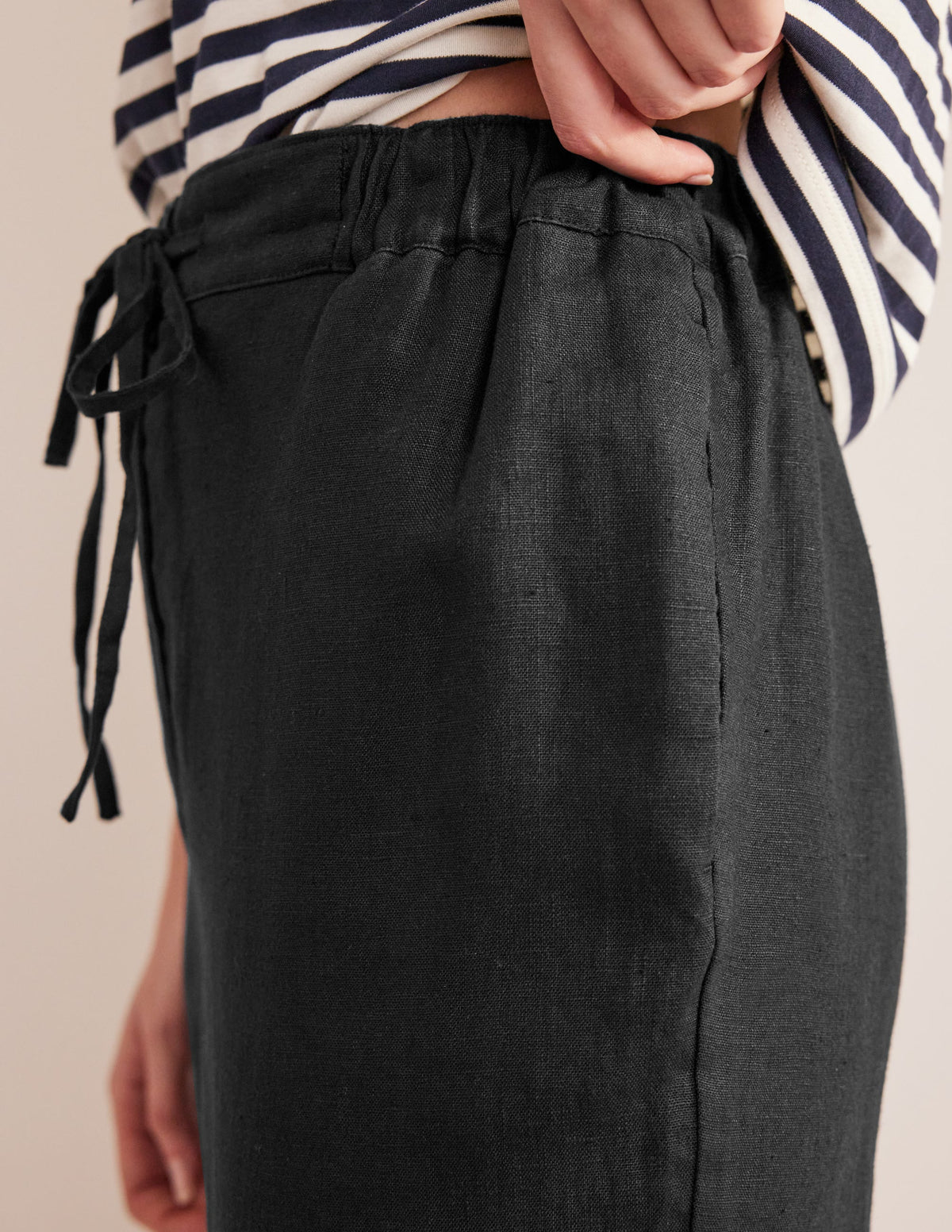 Pantalon décontracté à enfiler en lin-Noir - Image 2