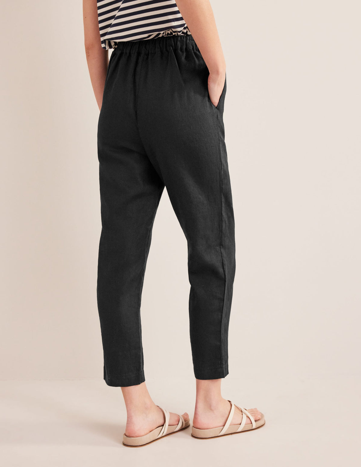 Pantalon décontracté à enfiler en lin-Noir-3