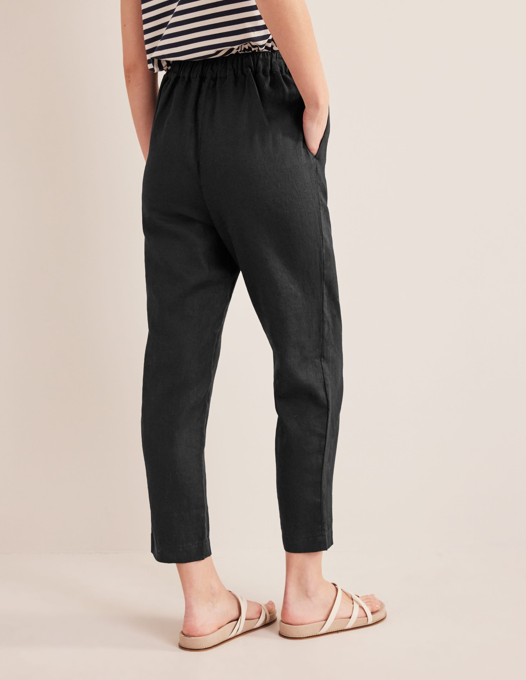 Pantalon décontracté à enfiler en lin-Noir - Image 3