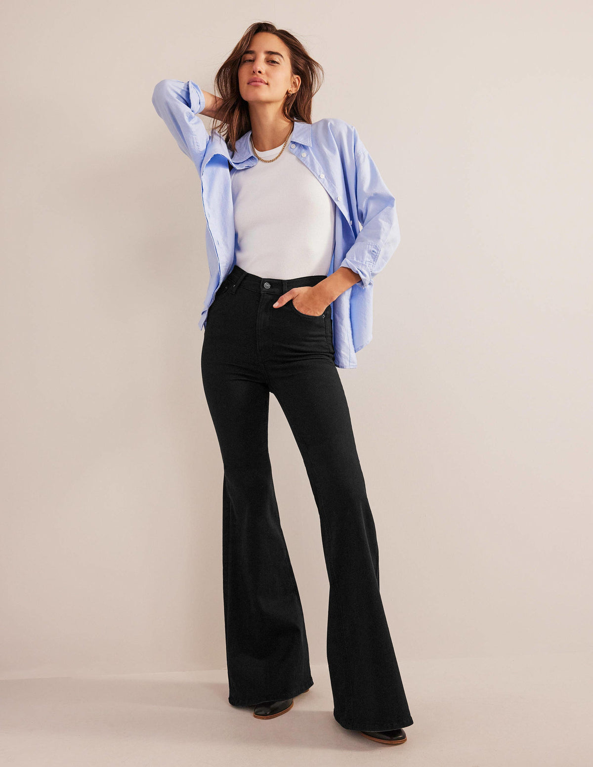 Jean super évasé taille haute-Noir - Image 1