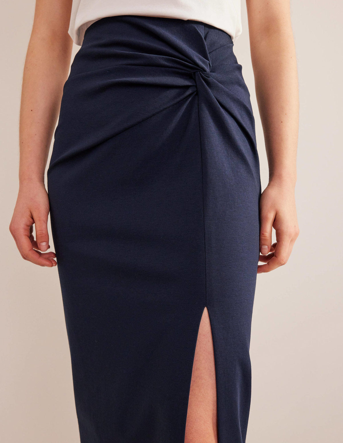 Jersey-Midirock mit Knotendetail-Marineblau-2
