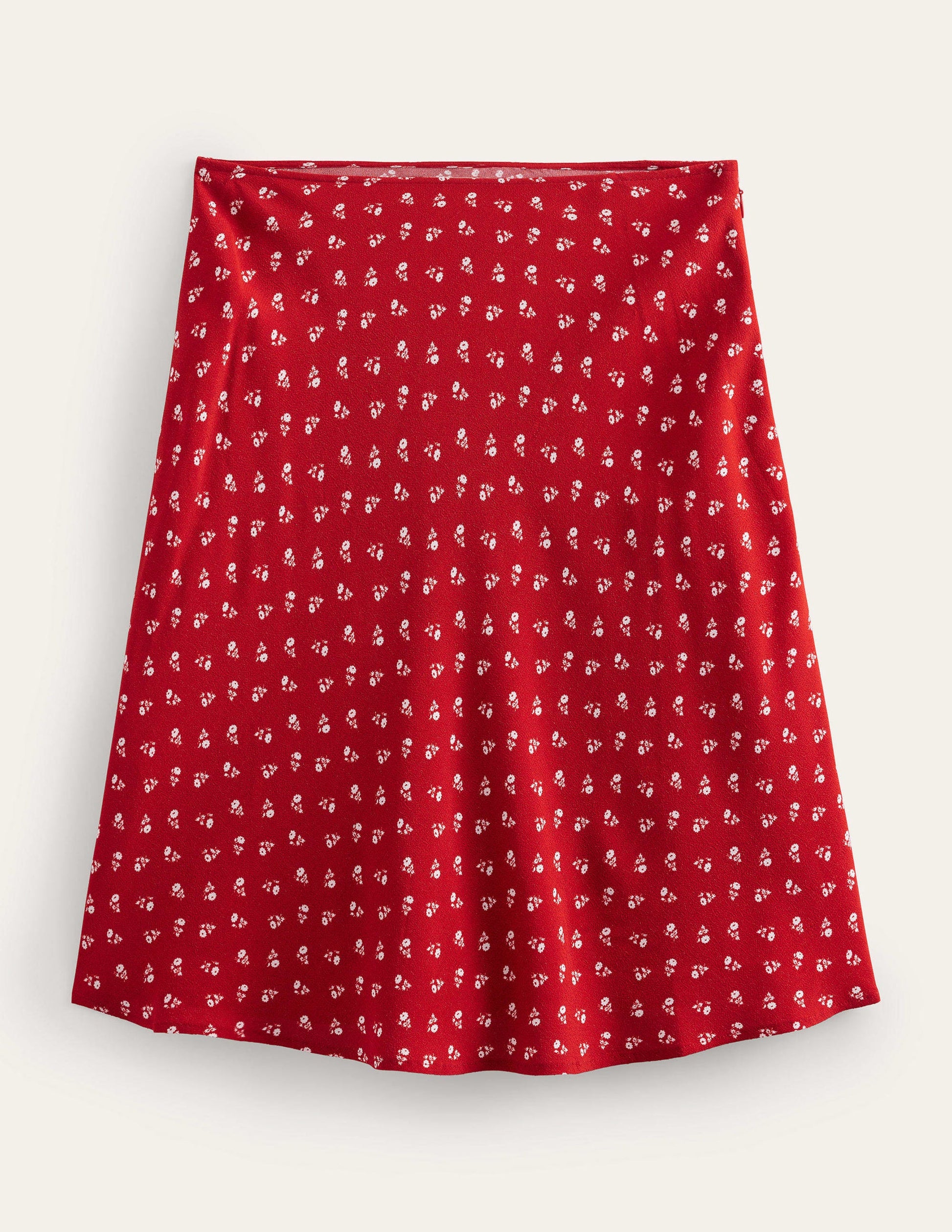Krepp-Minirock mit schrägem Schnitt-Weihnachtssternrot, Gänseblümchen-5