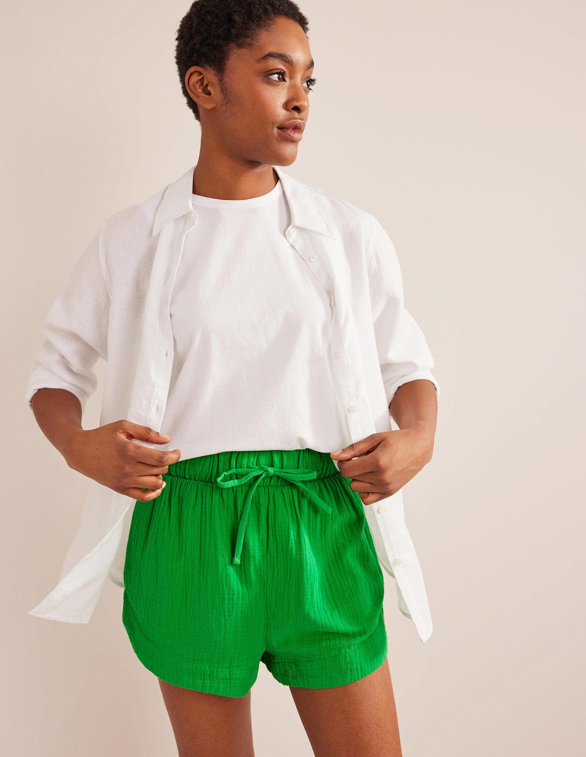 Short noué à la taille en étamine-Vert vif-1