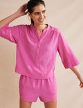 Tie Waist Cheesecloth Shorts-Festival Pink