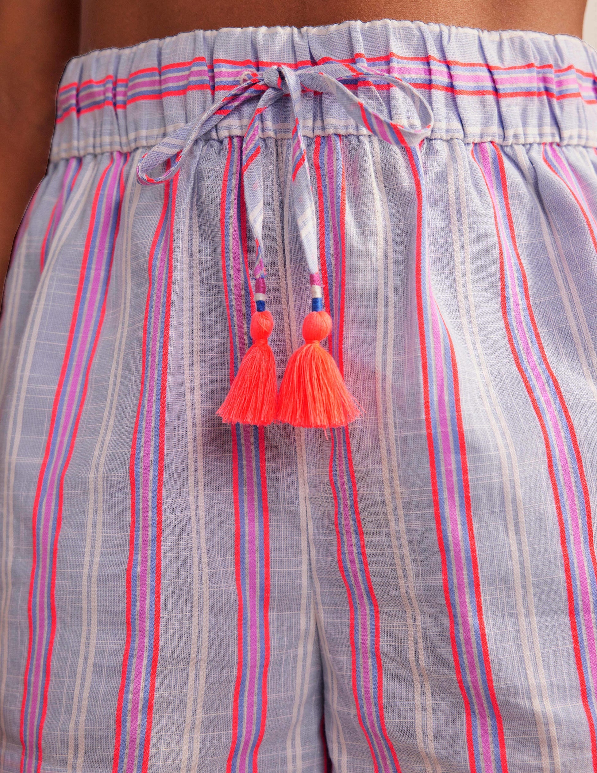 Short rayé noué à la taille-Rayé bleu et pastèque-2