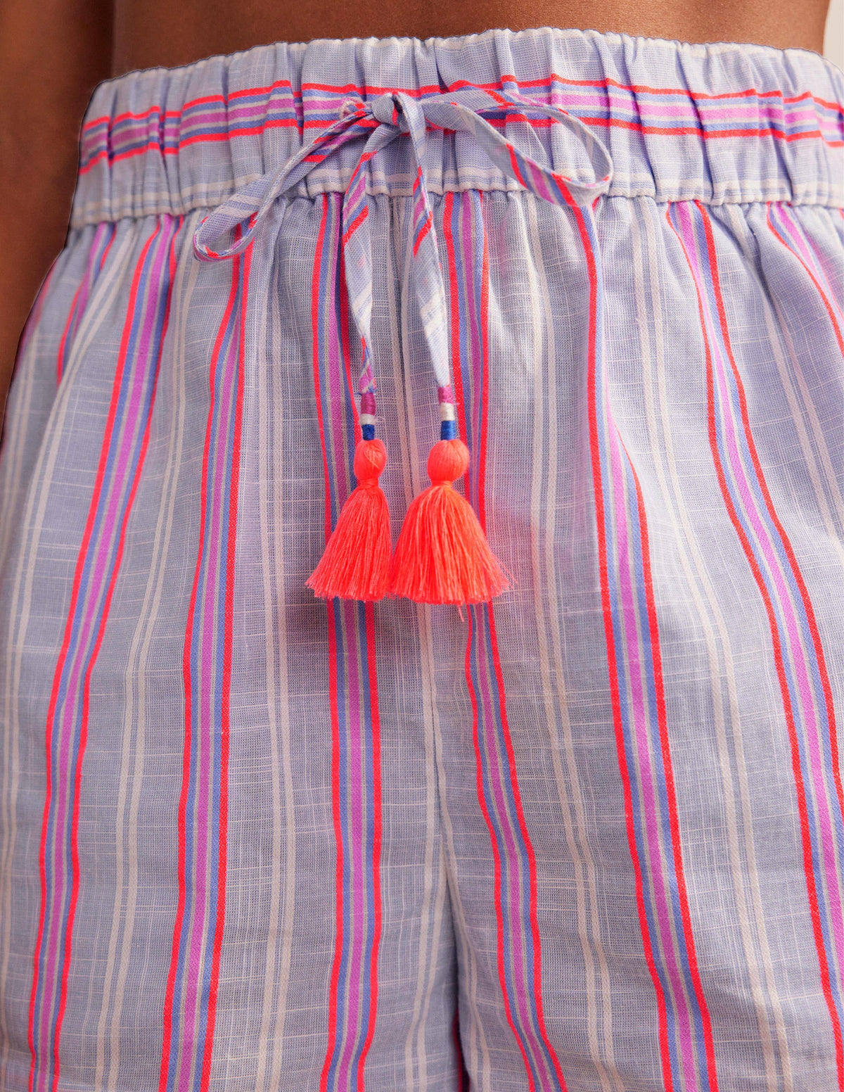 Short rayé noué à la taille-Rayé bleu et pastèque - Image 2