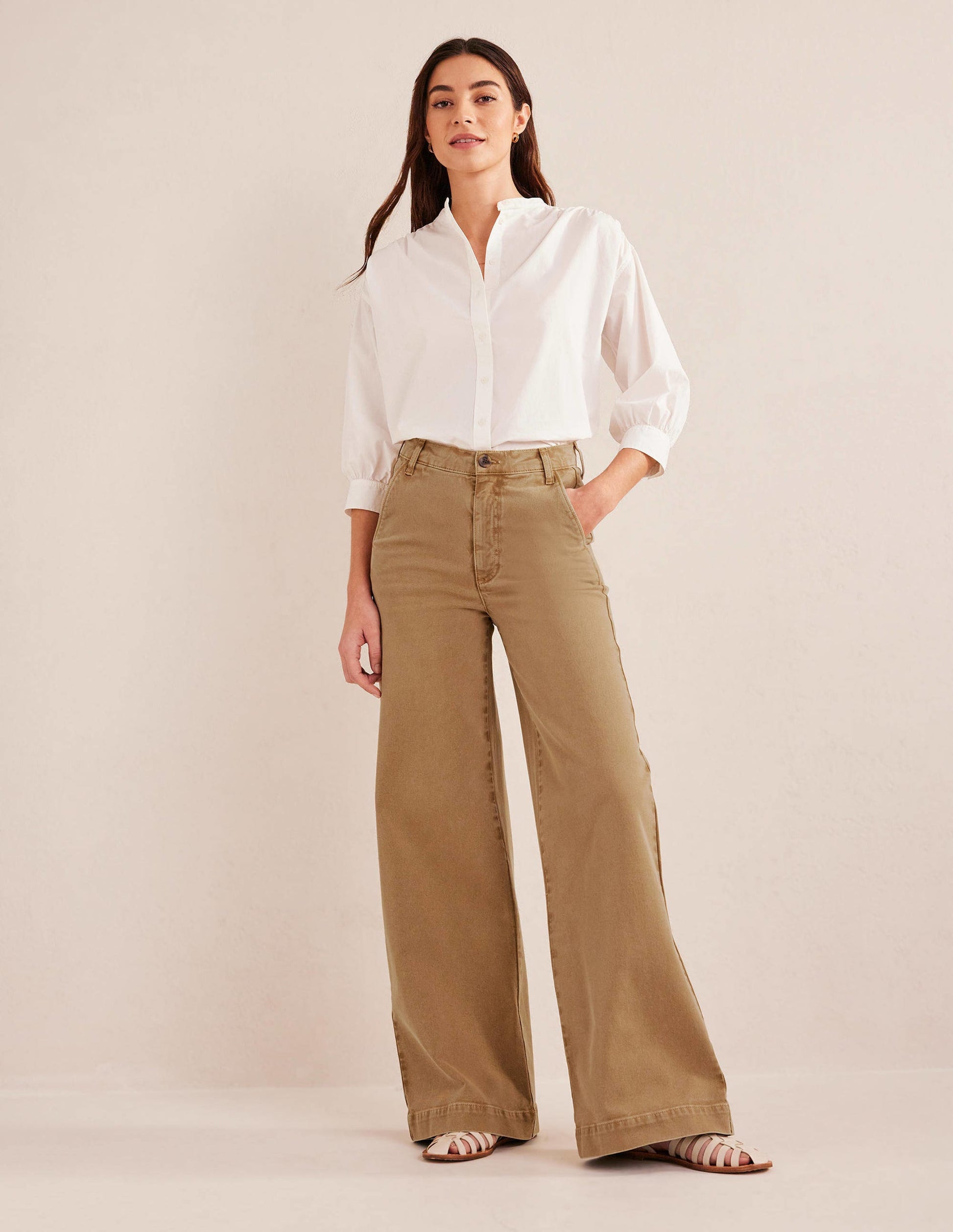 Lässige Hose mit weitem Bein-Braun-1