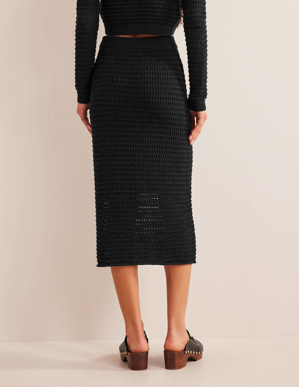 Crochet Knit Midi Skirt-Black-3