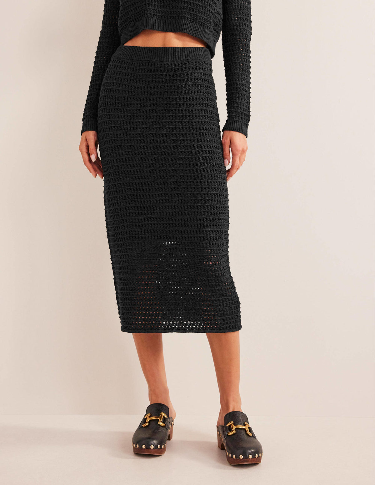 Crochet Knit Midi Skirt-Black - Image 4