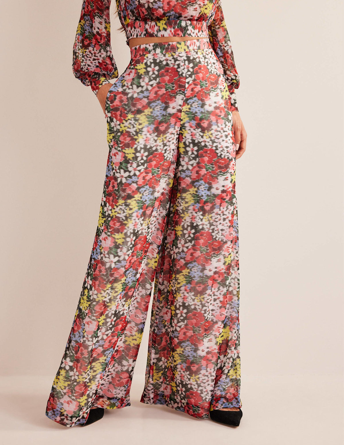 Gemusterte Palazzo-Hose-Bunt, Moiré-Blüten-4
