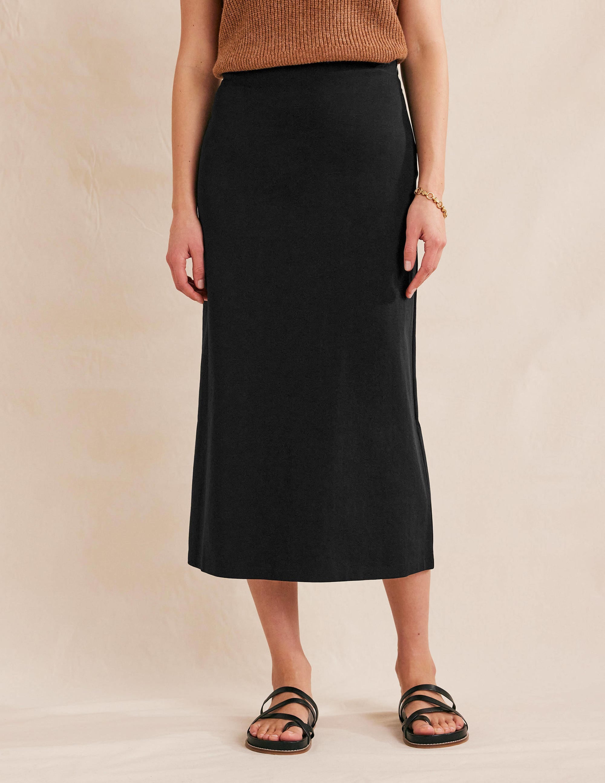 Straight Jersey Midi Skirt-Black - Image 4