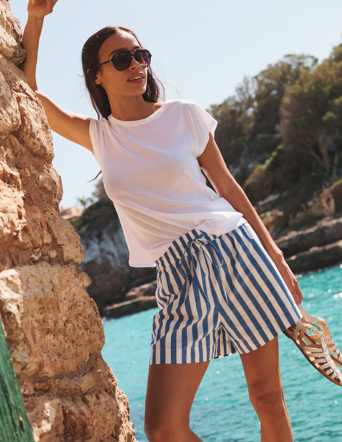 Baumwollshorts zum Hineinschlüpfen-Blau, Gestreift-5