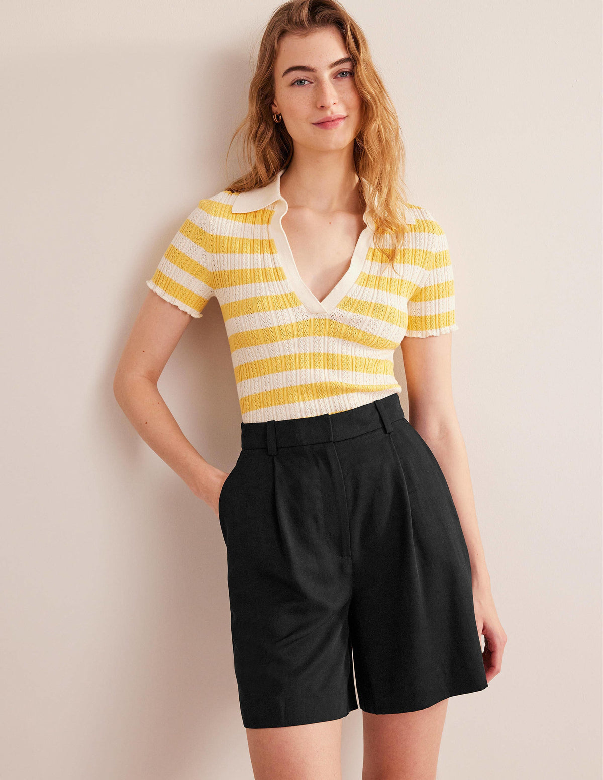 Short décontracté en Tencel-Noir-1