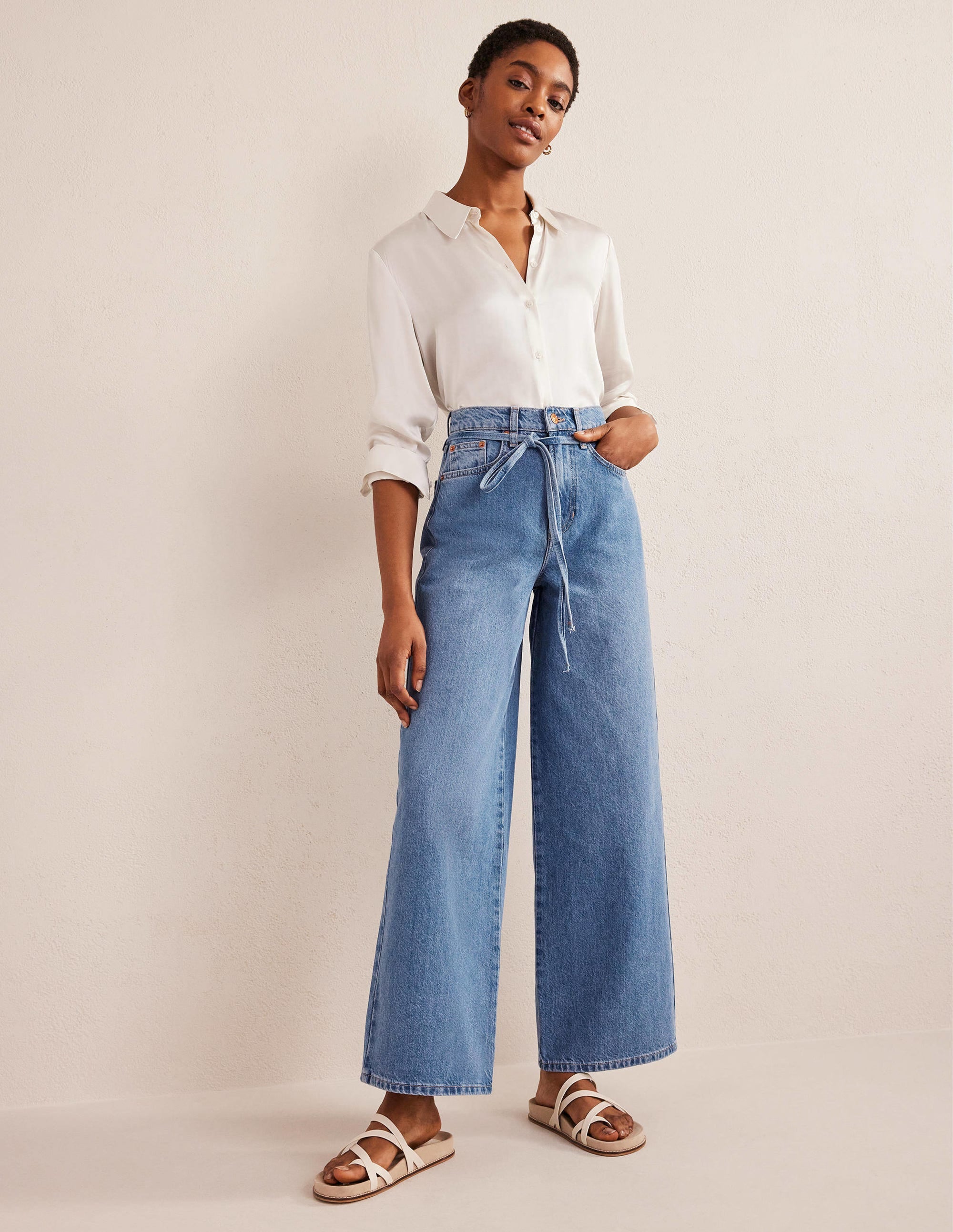 Jean large et souple taille mi-haute-Indigo moyen - Image 1
