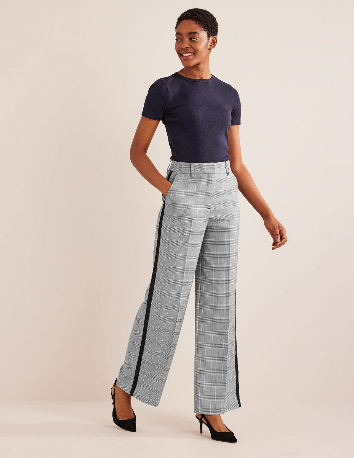 Westbourne Hose mit weitem Bein-Marineblau, Kariert/Seitenstreifen - Image 1