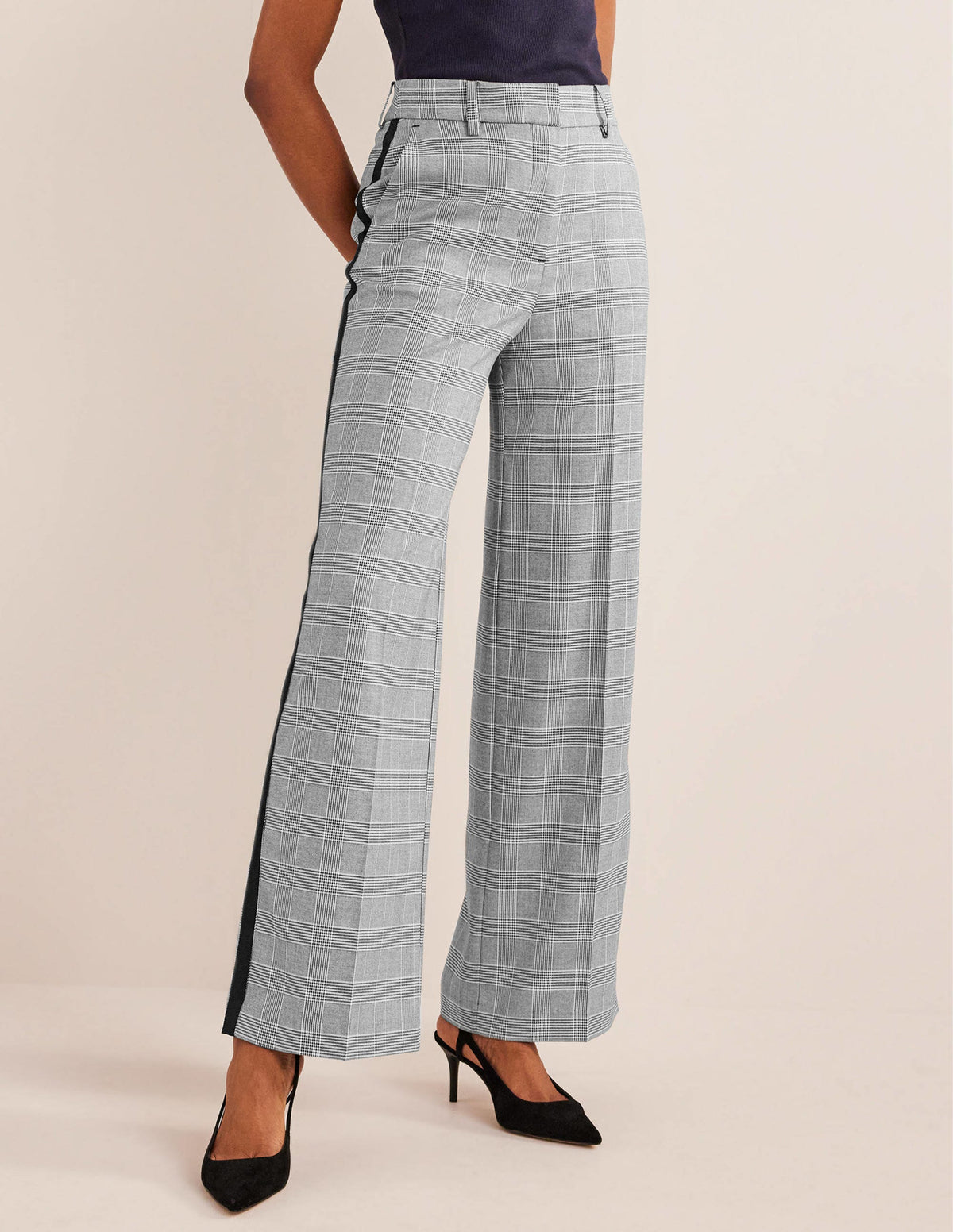 Westbourne Hose mit weitem Bein-Marineblau, Kariert/Seitenstreifen-4