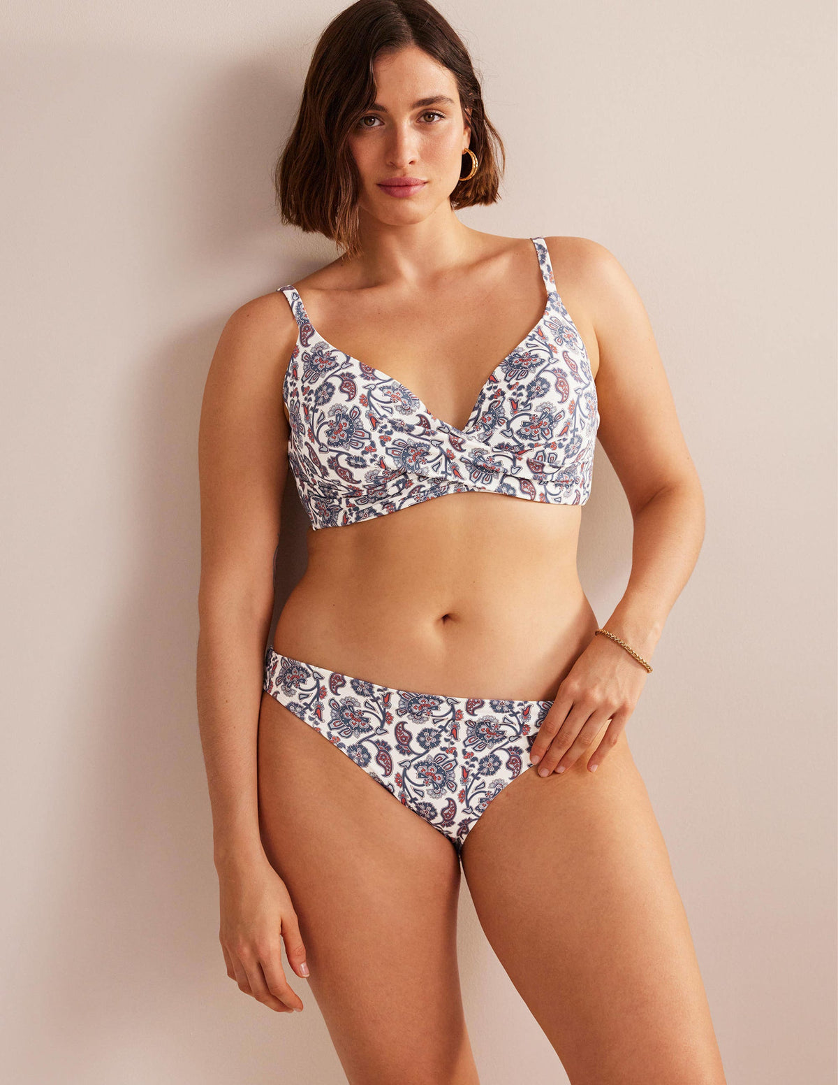 Klassische Bikinihose-Naturweiß/Blau, Paisleymuster-5