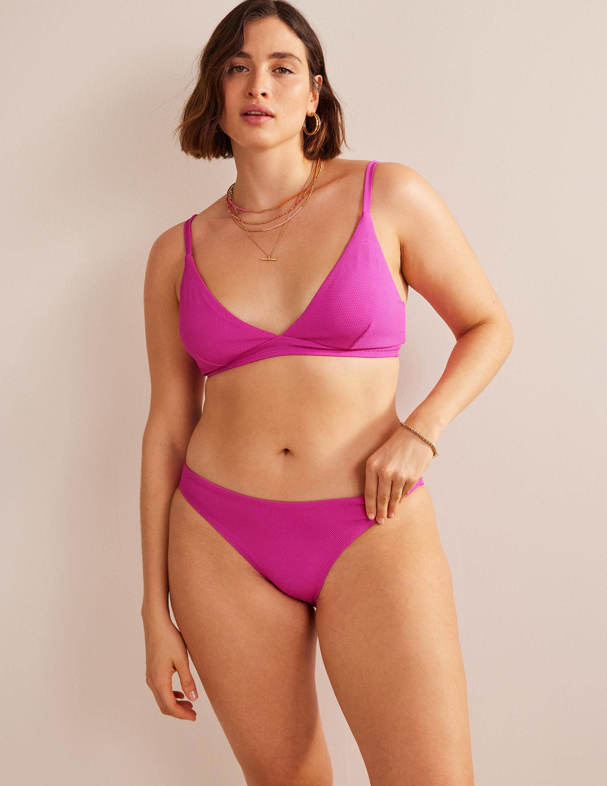 Arezzo Bikinioberteil mit V-Ausschnitt-Dunkelpink/Honiggelb-5