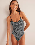 Scoop Tie Back Swimsuit-Nero, Swirl Sprig