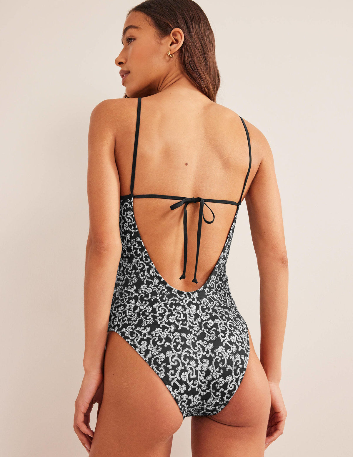 Scoop Tie Back Swimsuit-Nero, Swirl Sprig - Image 3